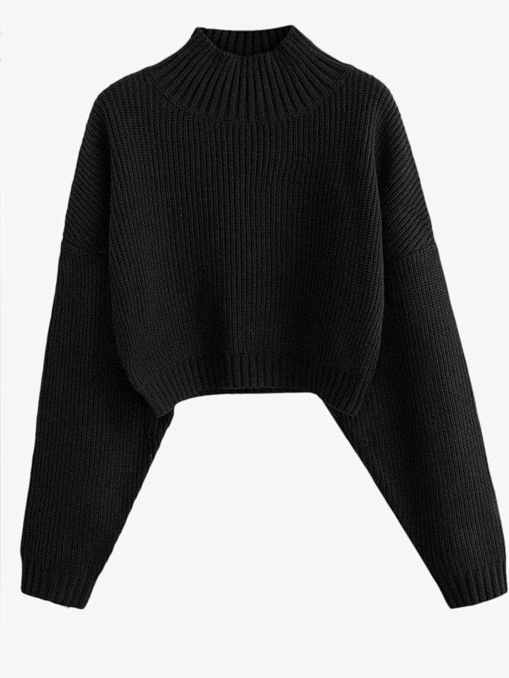 NWT ZAFUL High Neck Lantern Sleeve Ribbed Knit Pullover Cropped sweater, M